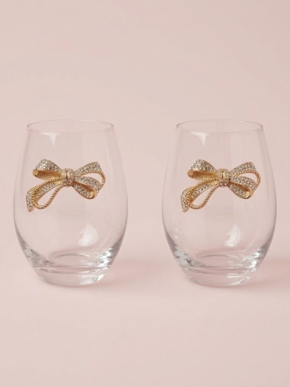 NWT Bling Rhinestone Gold Bow Coquette Glasses Set of 4